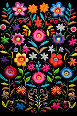 Mexican traditional embroidery pattern on a black background