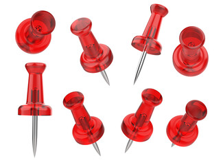 Set of push pins in different angles. Png transparency