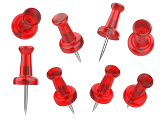 Set of push pins in different angles. Png transparency