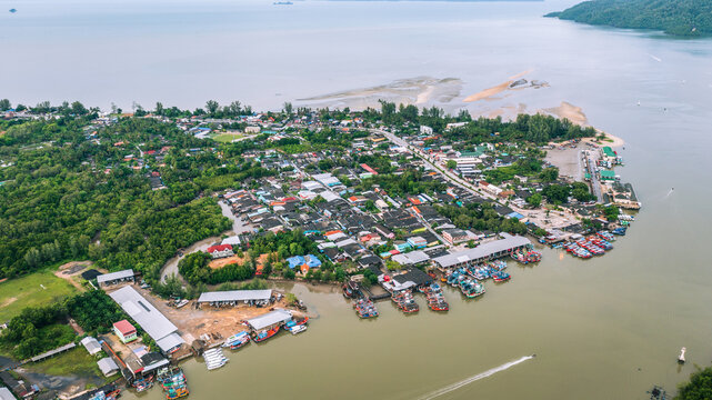 Aerial view of tourist pier at Pakbara, Satun, Thailand.