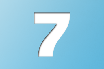 Light blue confetti font number 7 isolated on transparent background.