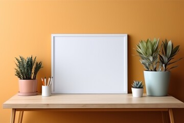 Photo frame on wall with living room setting.