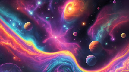 Fototapeta premium Colourful psychedelic nebula space. Background, wallpaper, web banner.