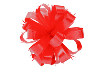 Red gift bow ribbon isolated on transparent background.