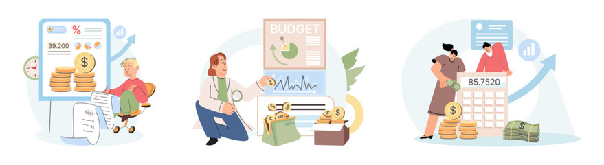 People analysis budget. Calculate financial plan of save income and expense management. Family budget, divides the items of expenditure. Finance control, date, finance, personal budget, family money