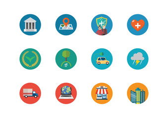 Business Flat Style Circle Icons Set Collection