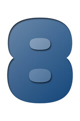 Blue paper font number 8 isolated on transparent background.