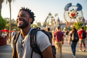 portrait of happy black man in theme park
