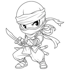 cute ninja coloring page isolated clean and minimalistic simple line artwork coloring fun for kids