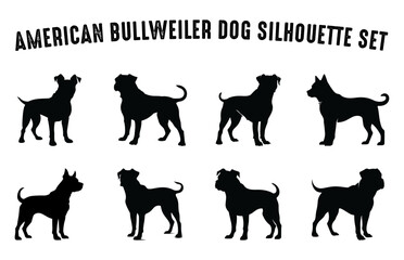 American Bullweiler Dog vector Silhouette Bundle, Bullweiler Dog Silhouettes on white background