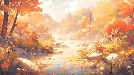 Autumn season, watercolor illustration in children's book style