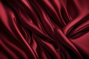 Obraz premium Closeup of rippled maroon color satin fabric cloth texture background