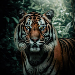 Tiger from Corbett Tiger Reserve, India a tiger in the jungle with the words tiger in the corner  Generative AI 