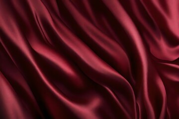 Fototapeta premium Closeup of rippled maroon color satin fabric cloth texture background