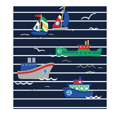 sea boat ride vector art print
