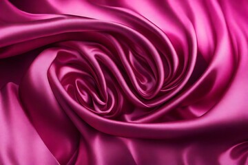 Closeup of rippled magenta color satin fabric cloth texture background