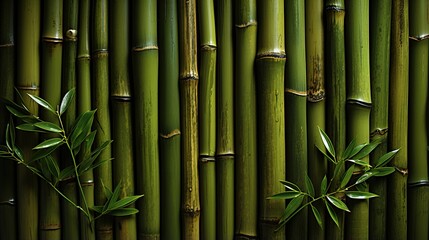 Fototapeta premium Green bamboo texture. Oriental grass fence seamless pattern. Wallpaper, background