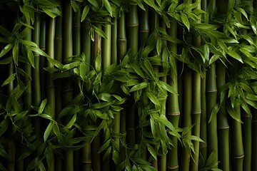 Green bamboo texture. Oriental grass fence seamless pattern. Wallpaper, background - obrazy, fototapety, plakaty