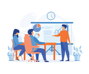 Leadership mentoring concept. Prospective Experienced Office Supervisor, Giving Presentation Within Business Seminar. flat vector modern illustration