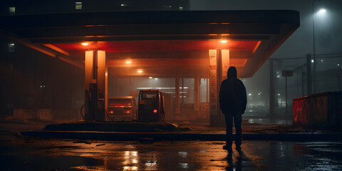 night city gas station, urban cinematic photography