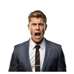 surprised male beautiful young adult with mouth open isolated on transparent background . Generative AI