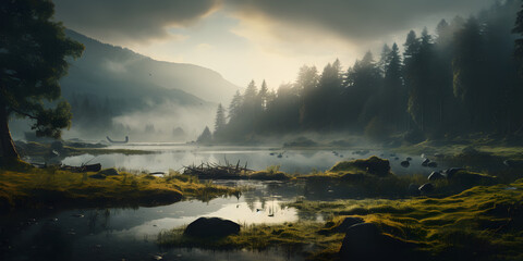 mist over the river, cinematic photography