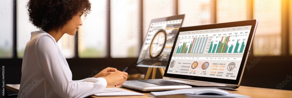Poster female doctor working with computer at hospital, medical coding bill, managing cybersecurity defence