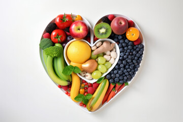 Fresh, delicious, and full of life-giving nutrients, this heart-shaped platter of produce is a work of art. AI Generative