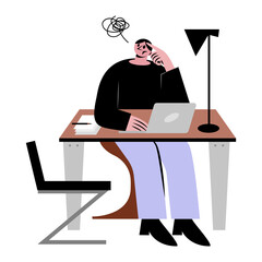 Stressed man working flat illustration