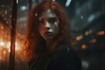 Fototapeta premium portrait of a woman in the night, cinematic photography