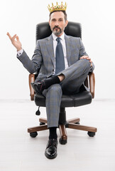 successful businessman leader in office chair. motivation and reward. selfish businessman boss in...