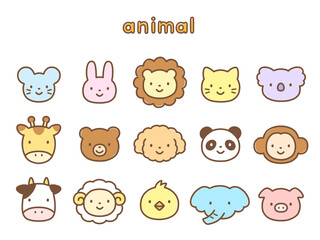 ポップでかわいい手描きの動物イラストセット © かほり