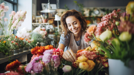 Florist working at her flower shop
