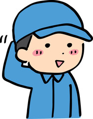 照れている作業服の男性