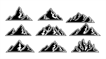 set vector mountain icon silhouette black and white isolated for creating logo, badges and emblems. vector illustration