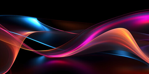 A digital futuristic wallpaper, featuring a mesmerizing 3d render of an abstract neon background, with a vibrant multicolored iridescent folded ribbon, illuminated by glowing lines of color over a dee