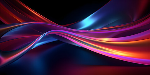 A digital futuristic wallpaper, featuring a mesmerizing 3d render of an abstract neon background, with a vibrant multicolored iridescent folded ribbon, illuminated by glowing lines of color over a dee - obrazy, fototapety, plakaty