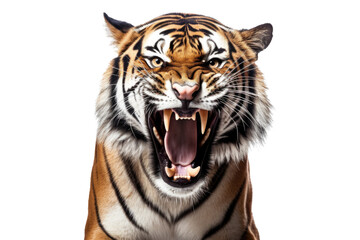 Obraz premium Portrait of Asia Bengal tiger that looking at camera isolated on clean png background, hunter in the forest, wildlife concept.