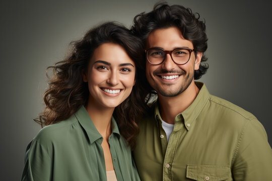 gl&uuml;ckliches junges Paar schaut in die Kamera, happy young couple looks at the camera,