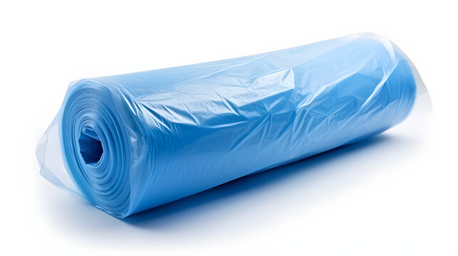 Blue Crumpled Plastic Shopping Grocery Bag Roll Isolated On White Background
