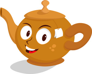 Teapot Cartoon Character Cute Adorable Style also Known as Kettle or Jar. Suitable for Tea Logo or Mascot. Household elements. 