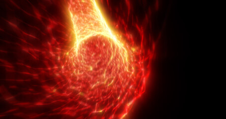 Abstract blurred red orange glowing energy tunnel background