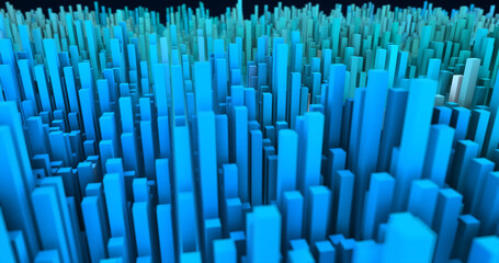 Fototapeta premium Abstract blue landscape of futuristic rectangles moving waves background