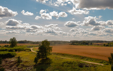 The splendor of our planet! Beautiful summer landscape, sky clouds Top view. Latvia.