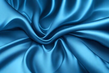 Closeup of rippled blue color satin fabric cloth texture background