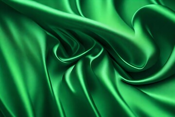 Obraz premium Closeup of rippled green color satin fabric cloth texture background