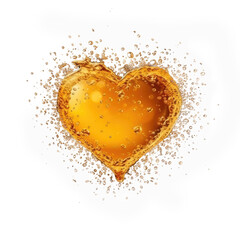 Heart from beer splash with bubbles isolated on transparent