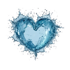 Heart from blue water splash with bubbles isolated on transparent