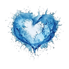 Fototapeta na wymiar Heart from blue water splash with bubbles isolated on transparent