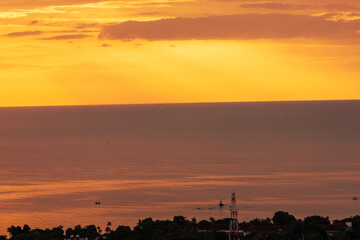 The natural background of the beautiful twilight sky, the surrounding atmosphere (trees, rivers, mountains) is a beautiful view of the journey, the view point.